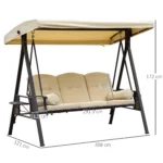 OIRA 3 Seater Garden Swing Chair Outdoor Hammock Bench W/ Adjustable Canopy, Cushions and Cup Trays - Image 4