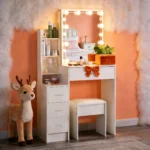Makeup Vanity Desk with 3 Color Adjustable Dimmable Led Lighted Mirror, 6 Storage Drawers, Modern Bedroom Dresser Table - Image 4