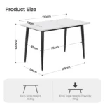 Dining Table, Marble Effect Dining Table with Black Metal Legs Kitchen Table,Modern Dining Tables for Home/Kitchen Office - Image 3