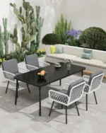 Patio Dining Chairs Set of 2, White Hand-Woven Rattan Outdoor Armchairs with Cushions, Black Metal Frame Seating for Garden - Image 2