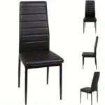 Black Dining Table and Chairs Set of 4, Round Tempered Glass Table with High Back PU Leather Chairs - Image 3