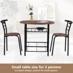 3 Piece DiningTable & Chair Set for Kitchen Dining Room Compact Space Wooden Steel Frame (Brown) - Image 6