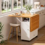 Multifunctional Folding Dining Tables Wooden Movable Wheels Shelves Suitable Kitchen Living Room Save Space Restaurant Furniture - Image 8