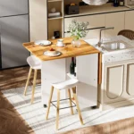Multifunctional Folding Dining Tables Wooden Movable Wheels Shelves Suitable Kitchen Living Room Save Space Restaurant Furniture - Image 4