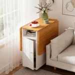 Multifunctional Folding Dining Tables Wooden Movable Wheels Shelves Suitable Kitchen Living Room Save Space Restaurant Furniture - Image 5