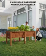 OIRA Wooden Garden Bed with Tool Hooks, Elevated Planter Box with Legs, Rectangle Veg Trough Planter for Flower Vegetable - Image 3