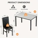 5pcs Dining Set with Table And Chairs, Metal Frame, Ideal for Small Dining Areas, Compact Living Rooms - Image 9