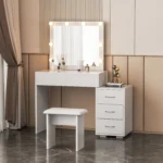 Dressing Table Set with LED Lighting Bulbs, Vanity Makeup Desk with 2 Storage Drawer Dressing Table - Image 2