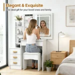 Bedroom Dressing Table Vanity Desk with Sliding Mirror and Lights Makeup Table with Hidden Storage Space - Image 4