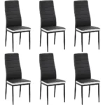 6 Piece Dining Chair Set: Leather Seats with Metal Legs and Padded Backrests