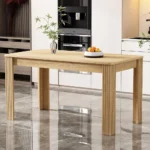 4 Seater Oak Colored Wooden Dining Table for Small Kitchen - Image 3