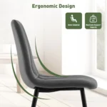 Dining Chair, Velvet Upholstered Metal Side Chair Set - Image 3