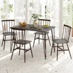 OIRA 5-Pcs Dining Table Set Rectangular Kitchen Table & 4 Chairs-Grey - Image 3