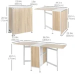 Foldable Drop Leaf Dining Table Folding Workstation for Small Space with Storage Shelves Cubes Oak amp White - Image 3