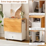 Multifunctional Folding Dining Tables Wooden Movable Wheels Shelves Suitable Kitchen Living Room Save Space Restaurant Furniture - Image 2