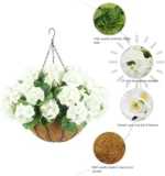 UK 2 Set Artificial Outdoor Geraniums Flowers with Brown Basket, Artificial Hanging Flowers Plant, 12 Pcs Geraniums Flowers for - Image 2