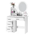 Makeup Desk with Mirror, Large Vanity Desk with Storage Shelves, 4 Drawers, Vanity Table with Light, Bedroom Dressing Table - Image 2