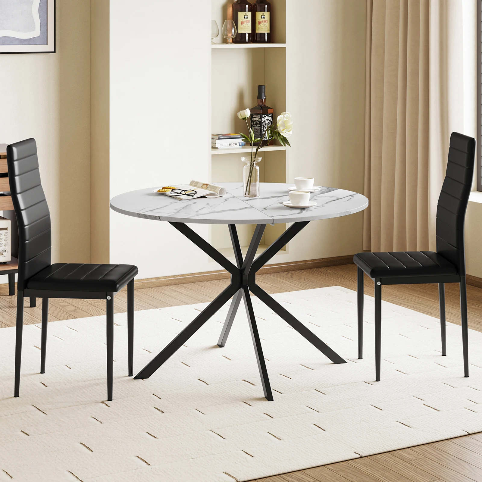 kf-Sfc8e73cecda14b6cbcadca040b41b58fx Folding Dining Table and Chairs Set of 2/4,Round Drop Leaf Table,Modern Dining Room Sets for Home,Kitchen,Apartment - Image 1