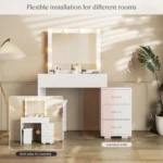 Dressing Table Set with LED Lighting Bulbs, Vanity Makeup Desk with 2 Storage Drawer Dressing Table - Image 4