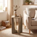 Round Side Table, Rustic End Table with Curved Legs Coffee