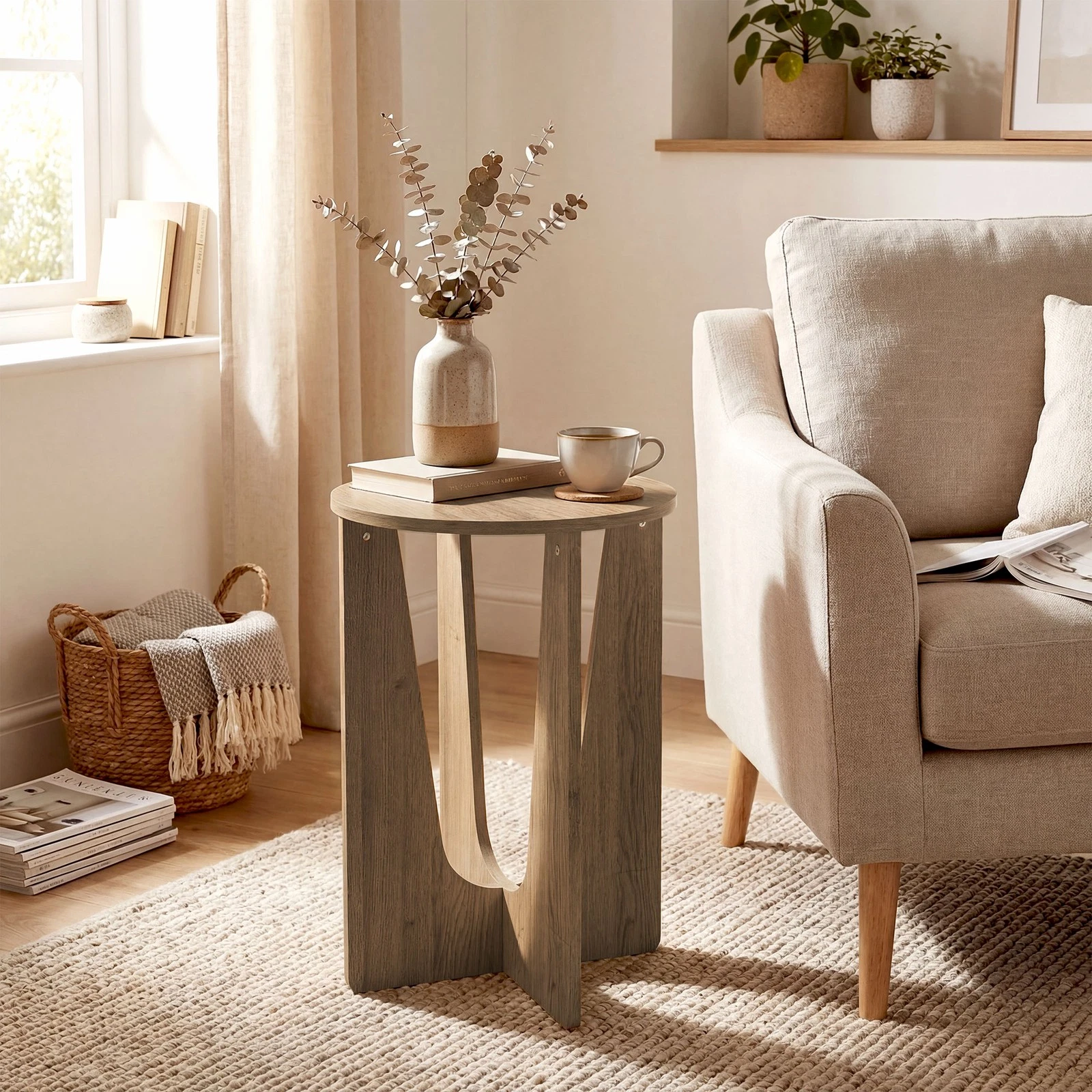 s-l1600 (100) Round Side Table, Rustic End Table with Curved Legs Coffee - Image 1