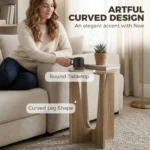 Round Side Table, Rustic End Table with Curved Legs Coffee - Image 3