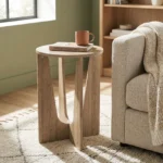 Round Side Table, Rustic End Table with Curved Legs Coffee - Image 8
