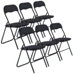 6 Pc Folding Lightweight Chair Set Portable Metal Frame PVC Velvet Ribcord Seats - Image 2