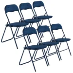 6 Pc Folding Lightweight Chair Set Portable Metal Frame PVC Velvet Ribcord Seats - Image 3