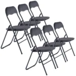 6 Pc Folding Lightweight Chair Set Portable Metal Frame PVC Velvet Ribcord Seats - Image 4