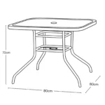 80cm Square Tempered Glass Patio Table Black Metal Parasol Hole Garden Furniture - Image 3