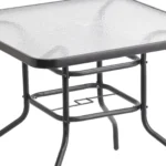80cm Square Tempered Glass Patio Table Black Metal Parasol Hole Garden Furniture - Image 5