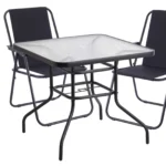 80cm Square Tempered Glass Patio Table Black Metal Parasol Hole Garden Furniture - Image 6