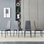 Dining Chairs Set of 4 Faux Leather Legs High Back Padded Seat Side Chair - Image 3