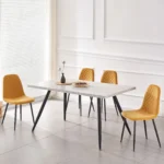 Set of 4 Yellow Velvet/Suede/PU Dining Chairs Padded Seat Metal Legs Kitchen Home