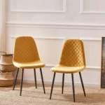 Set of 4 Yellow Velvet/Suede/PU Dining Chairs Padded Seat Metal Legs Kitchen Home - Image 4