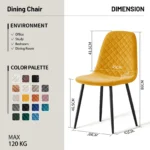 Set of 4 Yellow Velvet/Suede/PU Dining Chairs Padded Seat Metal Legs Kitchen Home - Image 5