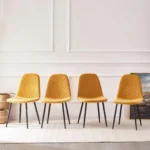 Set of 4 Yellow Velvet/Suede/PU Dining Chairs Padded Seat Metal Legs Kitchen Home - Image 2