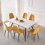 Set of 4 Yellow Velvet/Suede/PU Dining Chairs Padded Seat Metal Legs Kitchen Home - Image 3