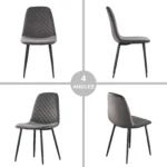 Set of 4 Grey Velvet/Suede/PU Dining Chairs Padded Seat Metal Legs Kitchen Home - Image 7