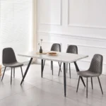 Set of 4 Grey Velvet/Suede/PU Dining Chairs Padded Seat Metal Legs Kitchen Home