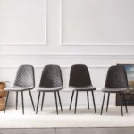 Set of 4 Grey Velvet/Suede/PU Dining Chairs Padded Seat Metal Legs Kitchen Home - Image 4