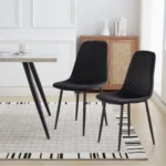 Set of 4 Black Velvet/Suede/PU Dining Chairs Padded Seat Metal Legs Kitchen Home - Image 2