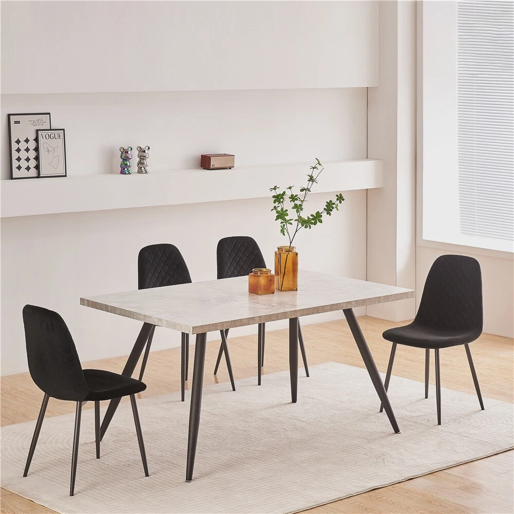 s-l1600 (77) Set of 4 Black Velvet/Suede/PU Dining Chairs Padded Seat Metal Legs Kitchen Home - Image 1