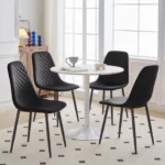 Set of 4 Black Velvet/Suede/PU Dining Chairs Padded Seat Metal Legs Kitchen Home - Image 6