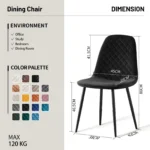 Set of 4 Black Velvet/Suede/PU Dining Chairs Padded Seat Metal Legs Kitchen Home - Image 8
