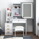Dressing Table With Drawers Mirror Stool Set Makeup Desk Vanity Table Bedroom - Image 3