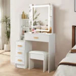 Dressing Table With Drawers Mirror Stool Set Makeup Desk Vanity Table Bedroom - Image 5