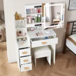 Dressing Table With Drawers Mirror Stool Set Makeup Desk Vanity Table Bedroom - Image 7