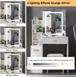 Dressing Table With Drawers Mirror Stool Set Makeup Desk Vanity Table Bedroom - Image 8